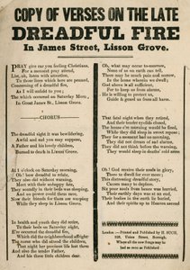 Folleto con verso relacionado con un incendio en James Street, Lisson Grove, Londres