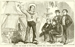 Aprendiendo los nombres de las velas, jarcias, etc., a bordo del H.M.S. Britannia