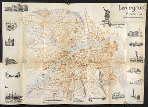 Leningrado, mapa pictórico desplegable de la "Guía de bolsillo de la Unión Soviética". de English School