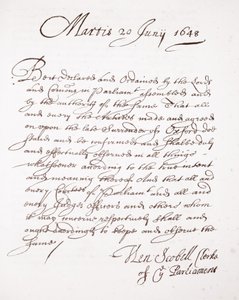 Carta de Henry Scobell, 20 de junio de 1648 de English School
