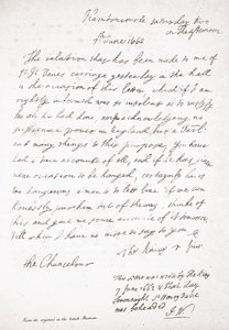 Carta de Carlos II al Canciller Lord Clarendon, 7 de junio de 1662 de English School