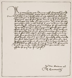Carta de Cranmer a Cromwell agradeciéndole por obtener la autoridad del Rey para la Biblia inglesa de Matthew, 1537, de The Church of England: A History for the People por H.D.M. Spence-Jones