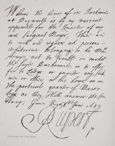 Carta del Príncipe Ruperto, junio de 1643 de English School