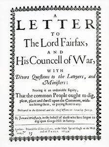 Carta a Lord Fairfax de Gerrard Winstanley (c.1609-60) en nombre de los Diggers en St. George Hill, Surrey, impresa en 1649