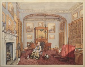 Biblioteca - Sala de música con el Baco y Ariadna de Northwick después de Tiziano, c.1830 de English School