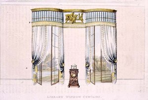 Cortinas de ventana de biblioteca, lámina 106 de Ackermann