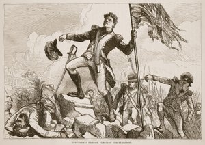 El Teniente Graham plantando el estandarte, ilustración de Cassells Illustrated History of India de James Grant, pub. 1879 de English School