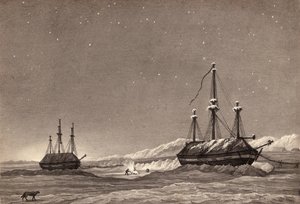 Primer viaje del teniente William Parry: H.M.S. Hecla y H.M.S. Griper en Winter Harbour, c.1819 de English School