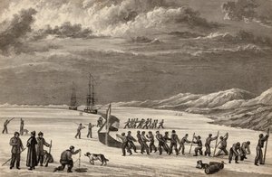Primer viaje del Teniente William Parry: Las tripulaciones del H.M.S. Hecla y H.M.S. Griper cortando en Winter Harbour, c.1819 de English School