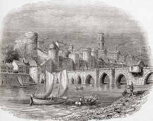 Limerick, Condado de Limerick, Irlanda, mostrando el Castillo del Rey Juan en el río Shannon y el Puente Thomand, de Old England: A Pictorial Museum, pub. 1847
