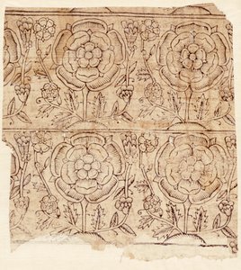 Papel de revestimiento con un patrón de Rosa Tudor, c.1550 de English School