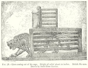 León saliendo de su jaula (grabado) de English School
