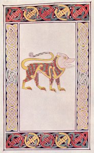 León de San Marcos, facsímil de una iluminación del Libro de Durrow, del libro La Iglesia de Inglaterra: Una Historia para el Pueblo, publicado c.1910 de English School