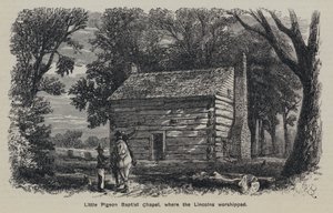 Little Pigeon Baptist Chapel, donde adoraban los Lincoln (grabado)