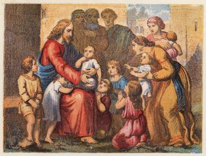 Niños llevados a Jesús (litografía en color) de English School