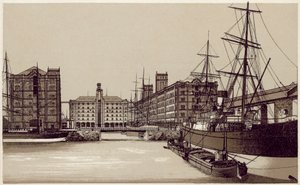 Liverpool: Waterloo Dock and Grain Warehouses (litografía) de English School