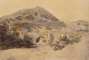 Puente de Llangollen (litografía en color) de English School