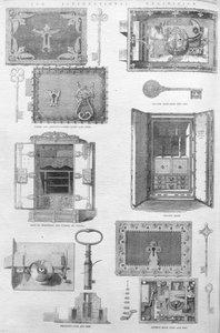Cerraduras y cajas fuertes en exhibición en la Gran Exposición de 1862, ilustración de The Illustrated London News, 15 de noviembre 1862