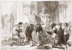 Lollards abjurando de su fe, ilustración de La Historia del Protestantismo de James Aitken Wylie, pub. 1878 de English School