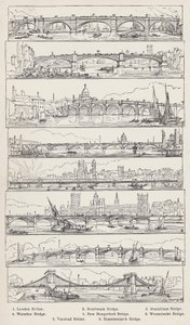 Puente de Londres, Puente de Southwark, Puente de Blackfriars, Puente de Waterloo, Nuevo Puente de Hungerford, Puente de Westminster, Puente de Vauxhall, Puente de Hammersmith (grabado) de English School