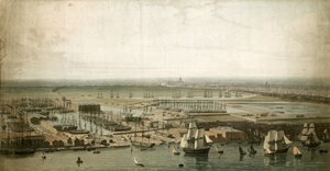 Muelles de Londres, con la Catedral de San Pablo en la distancia de English School