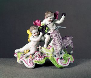 Grupo de Longton Hall, dos putti con cabra, c.1755