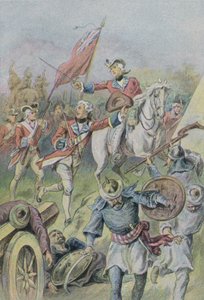 Lord Clive comandando a los británicos en la batalla de Plassey, India, 1757 de English School