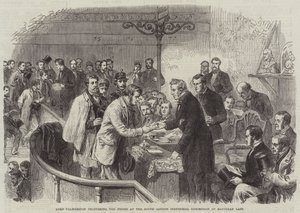 Lord Palmerston entregando los premios en la Exposición Industrial del Sur de Londres el sábado pasado