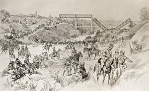 Columna de Lord Roberts cruzando el río Sand Drift durante la segunda guerra bóer, de "South Africa and the Transvaal War" de Louis Creswicke, publicado en 1900 (litografía).
