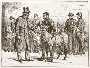 Lord Shaftesbury inspeccionando un espectáculo de burros de costermongers, ilustración de La Iglesia de Inglaterra: Una Historia para el Pueblo de H.D.M. Spence-Jones, pub. c.1910 de English School