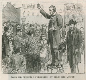 Lord Shaftesbury predicando en Mile End Waste, Londres de English School