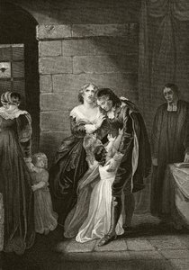 Lord William Russell despidiéndose de su familia antes de su ejecución el 21 de julio de 1683, de "The National and Domestic History of England" de William Hickman Smith Aubrey (1858-1916) publicado en Londres, hacia 1890 (litografía). de English School