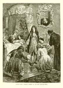 Luis XIV Visita a Jacobo II en su Lecho de Muerte de English School