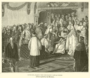 Luis XVI tomando el juramento de coronación en Reims de English School