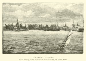 Puerto de Lowestoft. Yate dirigiéndose a la entrada del Lago Lothing, para Oulton Broad de English School