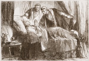 Lutero en su lecho de muerte, ilustración de La Historia del Protestantismo de James Aitken Wylie, pub. 1878 de English School