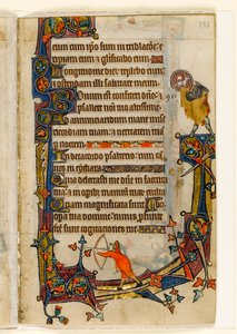 Un arquero y San Juan Bautista, decoración marginal del Salterio de Macclesfield, Uso de Sarum, East Anglia, c.1330 de English School