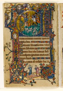La Anunciación a los pastores, inicial historiada del Salterio de Macclesfield, Uso de Sarum, East Anglia, c.1330 de English School