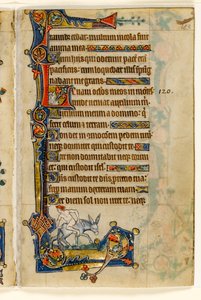 Un hombre montando al revés, decoración marginal del Salterio de Macclesfield, Uso de Sarum, East Anglia, c.1330 de English School