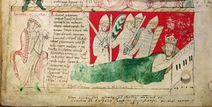 MS CCC 157 p.382 Las visiones soñadas por el rey Enrique I en Normandía en 1130, insertadas c.1140 por Juan de Worcester en la crónica iniciada por Florencia de Worcester (m.1118) c.1130-40 (pergamino) (detalle de 95503) de English School