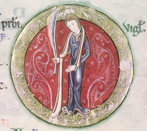 MS Hunter 229 f.4v Virgo, del Salterio Hunteriano, c.1170 (pluma y tinta y témpera sobre vitela) (detalle) de English School