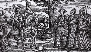 Macbeth, Banquo y las Tres Brujas, La Historia de Escocia, 1577 de English School
