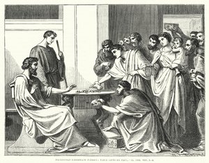 Cristianos macedonios ofreciendo sus dones a Pablo, II Corintios VIII de English School