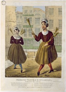 Madame Vestris y el Sr. Liston en su Dúo Compra una Escoba, pub. por Ingrey & Madeley, 1826 de English School