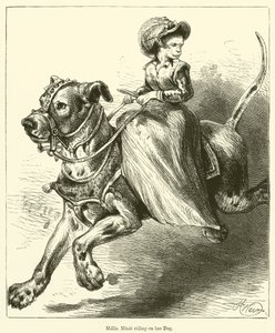 Mademoiselle Minie montando su perro de English School