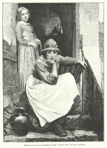 Los ojos de Maggie escudriñaban algún punto distante en el horizonte (grabado) de English School