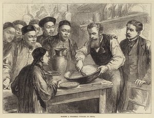 Haciendo un pudín de Navidad en China (grabado) de English School