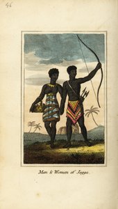 Hombre y mujer de Jagga, de los reinos de Monoemugi y Cafrería, África de English School