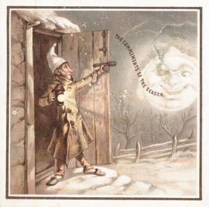 Hombre apuntando con un arma a la luna, Tarjeta de Navidad