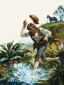 Hombre corriendo hacia un arroyo